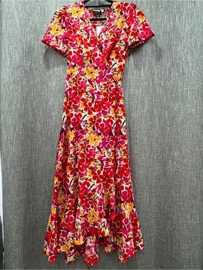 Floral Wrap Maxi Dress in Red and Pink